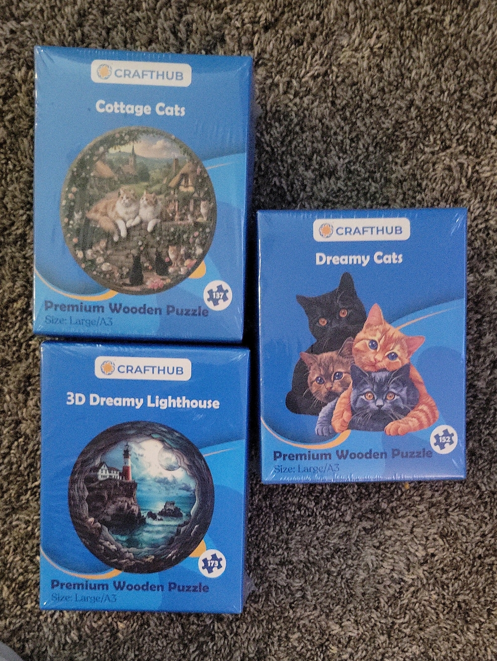 3 Crafthub Premium Wooden Puzzles - 3D Dreamy Lighthouse - Cottage Cats